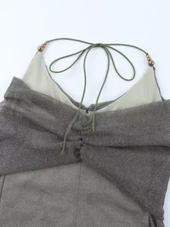 Robe moulante à paillettes et fronces pour femme - Mini-robe dos nu en résille à épaules dénudées - Tenue de soirée printanière 2026