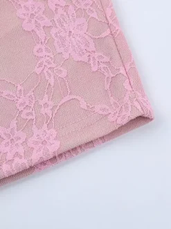 Robe moulante mini en dentelle Fairycore pour femme - Rose manches cloche coupe ajustée - Idéale pour une soirée romantique printanière 2026