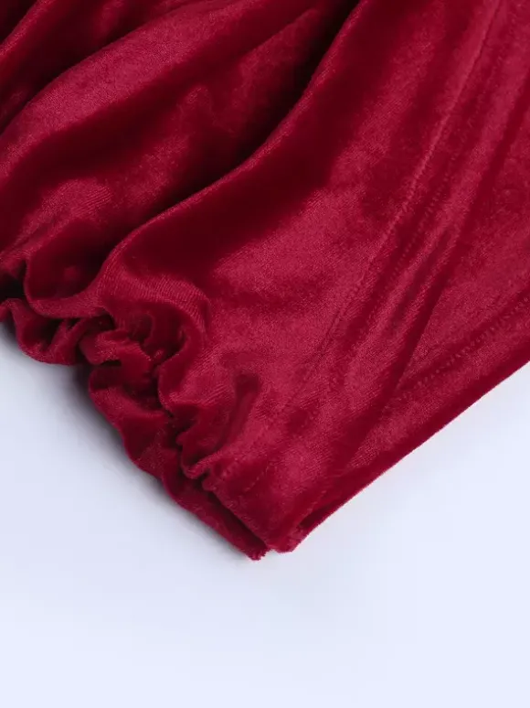 Robe moulante mini en velours froncé pour femme - Rouge sans bretelles ceinture drapée sur le côté - Tenue de cocktail printemps-été 2026