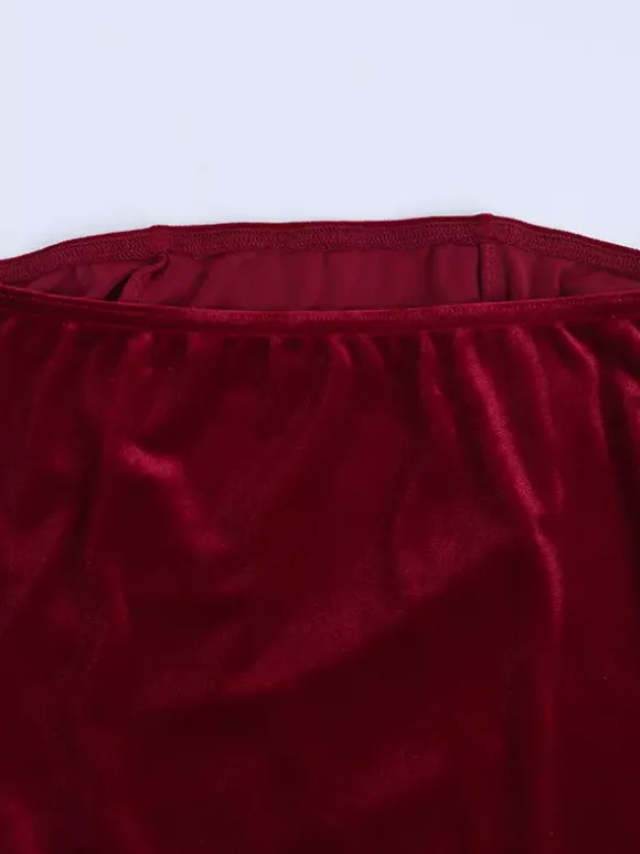Robe moulante mini en velours froncé pour femme - Rouge sans bretelles ceinture drapée sur le côté - Tenue de cocktail printemps-été 2026