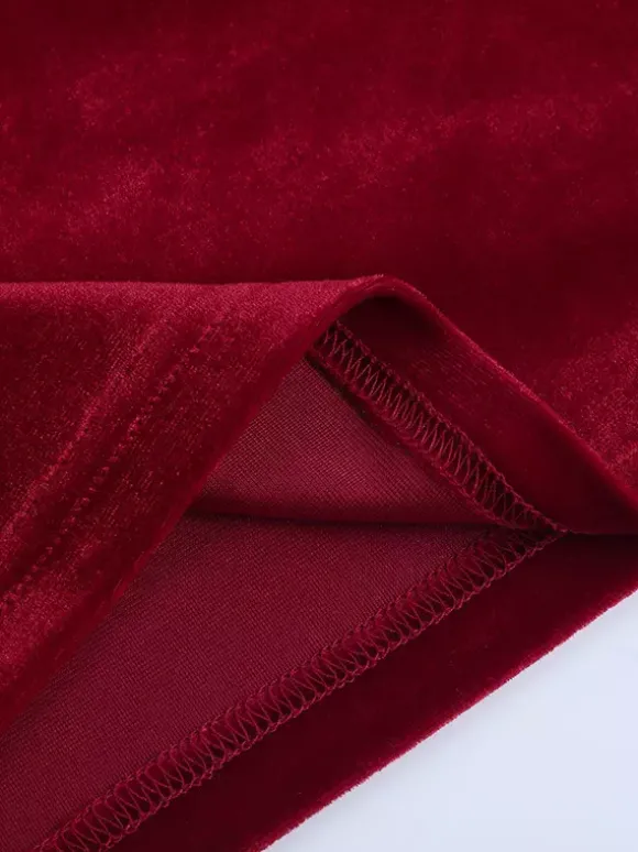 Robe moulante mini en velours froncé pour femme - Rouge sans bretelles ceinture drapée sur le côté - Tenue de cocktail printemps-été 2026