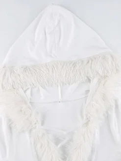 Robe Moulante Noël à Capuche avec Manches Longues Coupe Cintrée Unicolore