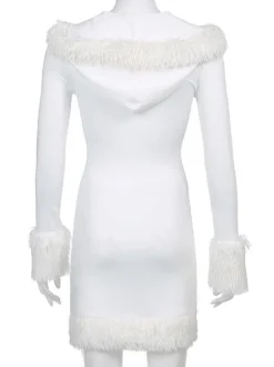 Robe Moulante Noël à Capuche avec Manches Longues Coupe Cintrée Unicolore