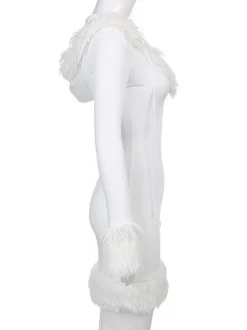 Robe Moulante Noël à Capuche avec Manches Longues Coupe Cintrée Unicolore