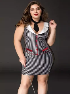 Robe moulante rayée en maille grande taille style secrétaire/enseignante.