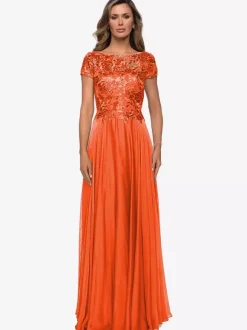 Robe mère à col bijou manches courtes ligne a robes d'invitées de mariage en dentelle