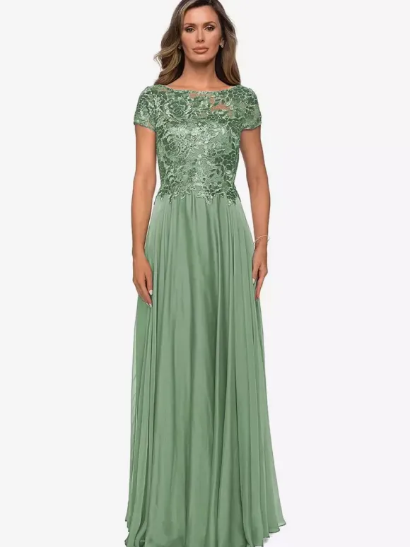 Robe mère à col bijou manches courtes ligne a robes d'invitées de mariage en dentelle