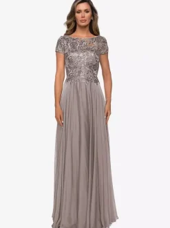 Robe mère à col bijou manches courtes ligne a robes d'invitées de mariage en dentelle