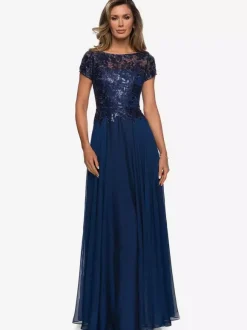 Robe mère à col bijou manches courtes ligne a robes d'invitées de mariage en dentelle
