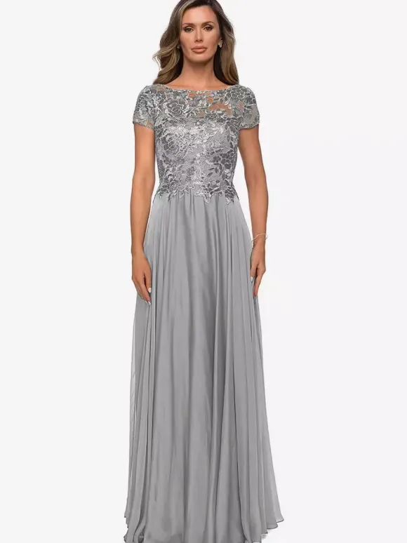 Robe mère à col bijou manches courtes ligne a robes d'invitées de mariage en dentelle