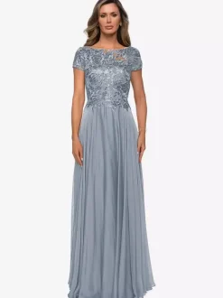 Robe mère à col bijou manches courtes ligne a robes d'invitées de mariage en dentelle