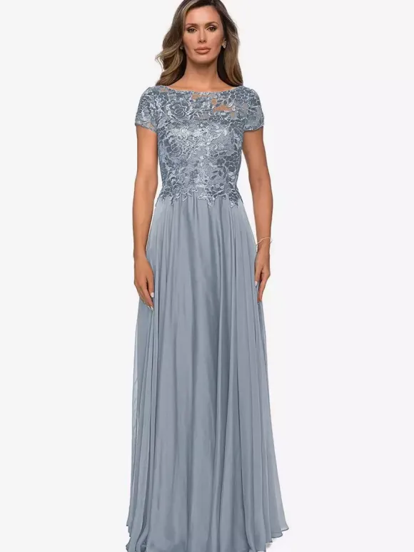 Robe mère à col bijou manches courtes ligne a robes d'invitées de mariage en dentelle
