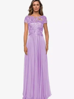 Robe mère à col bijou manches courtes ligne a robes d'invitées de mariage en dentelle