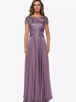 Robe mère à col bijou manches courtes ligne a robes d'invitées de mariage en dentelle