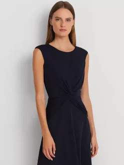 Robe mère à col bijou sans manches courte plissée robes d'invitées de mariage