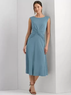 Robe mère à col bijou sans manches courte plissée robes d'invitées de mariage