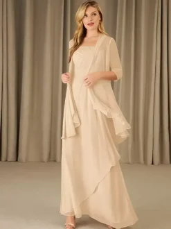 Robe mère à col carré demi-manches deux pièces robes d'invitées appliquées pour mariage
