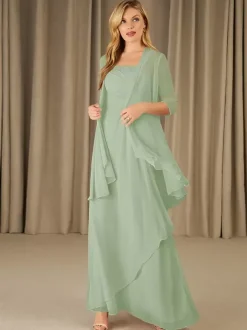 Robe mère à col carré demi-manches deux pièces robes d'invitées appliquées pour mariage