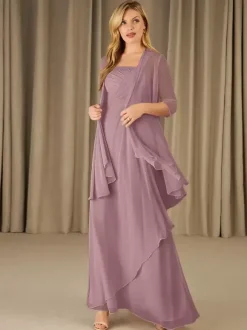 Robe mère à col carré demi-manches deux pièces robes d'invitées appliquées pour mariage