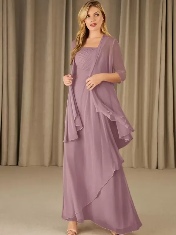 Robe mère à col carré demi-manches deux pièces robes d'invitées appliquées pour mariage