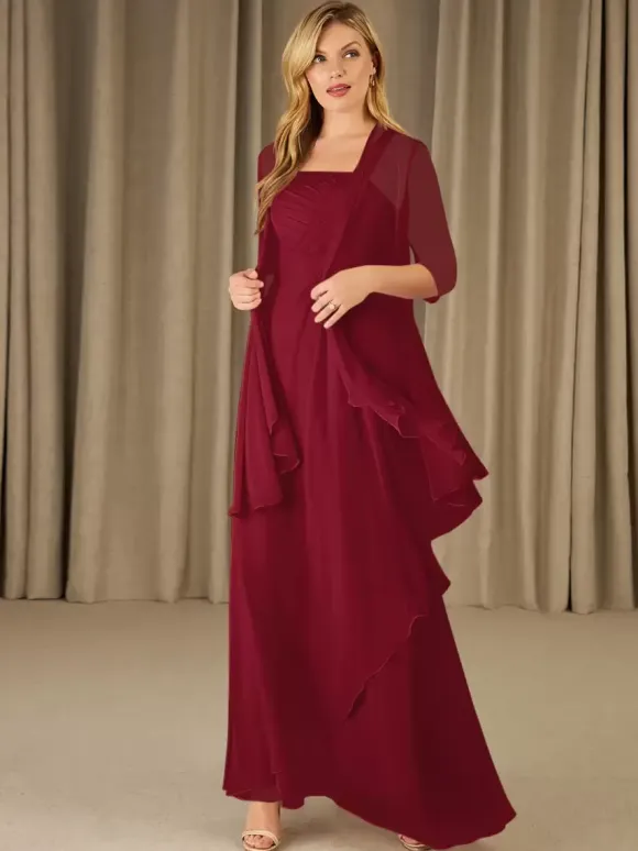 Robe mère à col carré demi-manches deux pièces robes d'invitées appliquées pour mariage