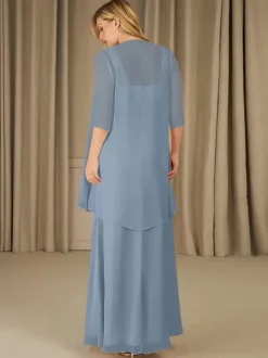 Robe mère à col carré demi-manches deux pièces robes d'invitées appliquées pour mariage