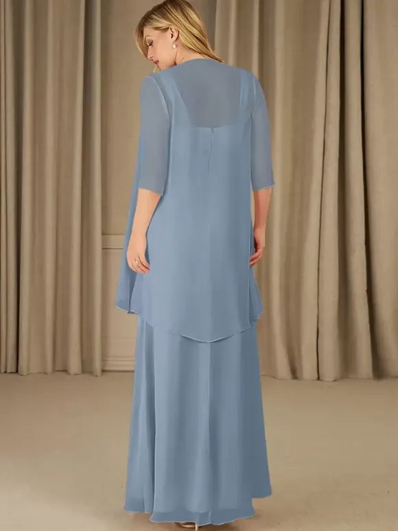 Robe mère à col carré demi-manches deux pièces robes d'invitées appliquées pour mariage