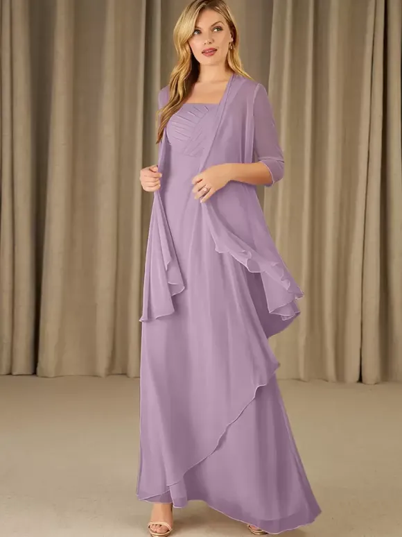 Robe mère à col carré demi-manches deux pièces robes d'invitées appliquées pour mariage