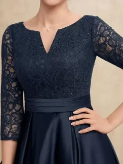 Robe mère col en V manches 3/4 ligne A en dentelle robes d'invité pour mariage