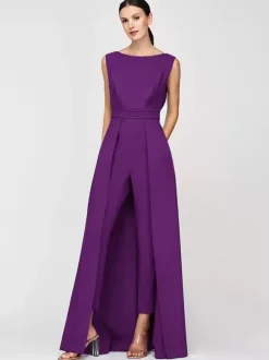 Robe mère de la mariée col bijou combinaison sans manches plissée longueur cheville robes d'invité pour mariage