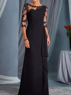 Robe mère de la mariée noir en mousseline de soie moulante longues robes d'invité de mariage Cadeau pour maman