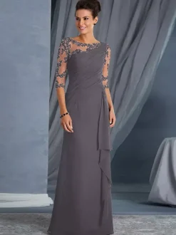 Robe mère de la mariée noir en mousseline de soie moulante longues robes d'invité de mariage Cadeau pour maman