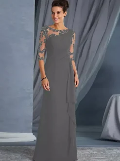Robe mère de la mariée noir en mousseline de soie moulante longues robes d'invité de mariage Cadeau pour maman
