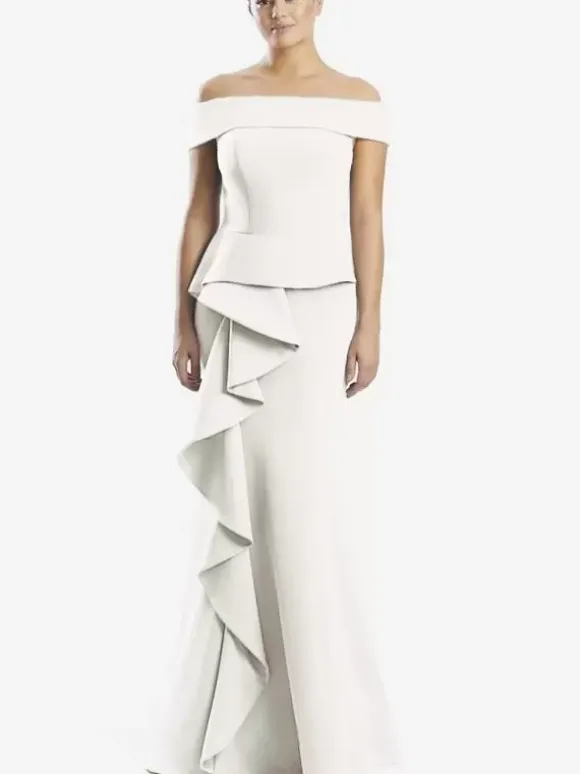 Robe mère de la sirène épaules dénudées sans manches à volants robes d'invitées de mariage