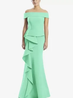 Robe mère de la sirène épaules dénudées sans manches à volants robes d'invitées de mariage