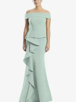 Robe mère de la sirène épaules dénudées sans manches à volants robes d'invitées de mariage