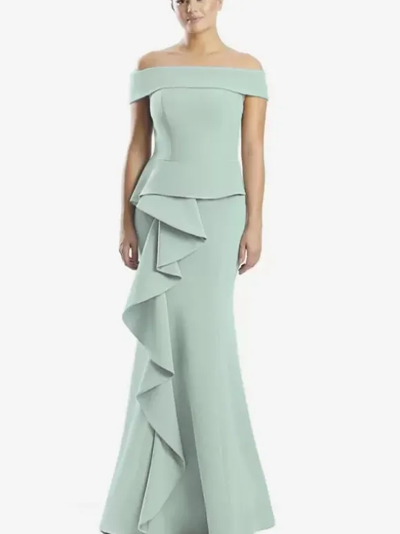 Robe mère de la sirène épaules dénudées sans manches à volants robes d'invitées de mariage