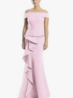 Robe mère de la sirène épaules dénudées sans manches à volants robes d'invitées de mariage