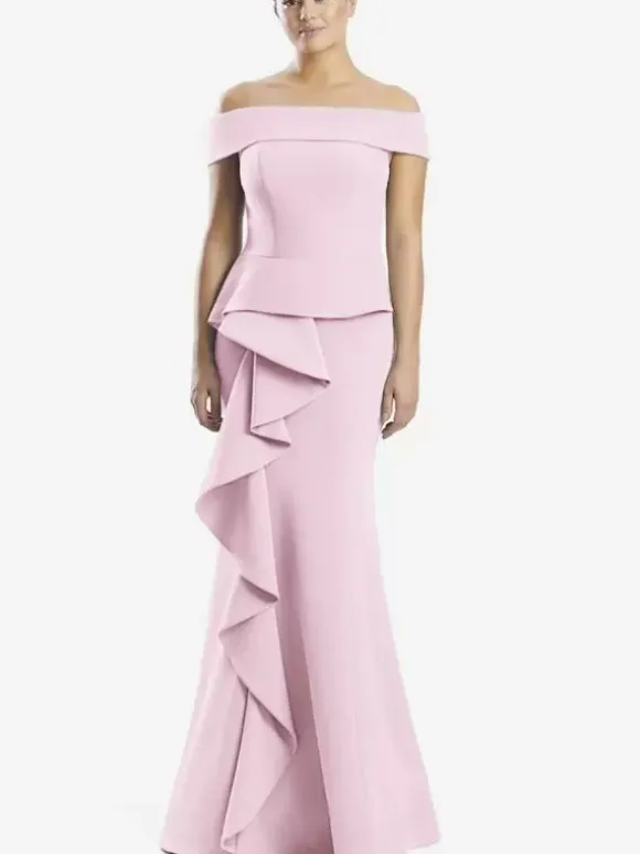 Robe mère de la sirène épaules dénudées sans manches à volants robes d'invitées de mariage
