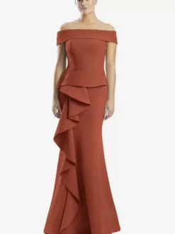 Robe mère de la sirène épaules dénudées sans manches à volants robes d'invitées de mariage