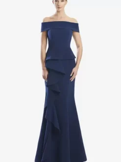 Robe mère de la sirène épaules dénudées sans manches à volants robes d'invitées de mariage