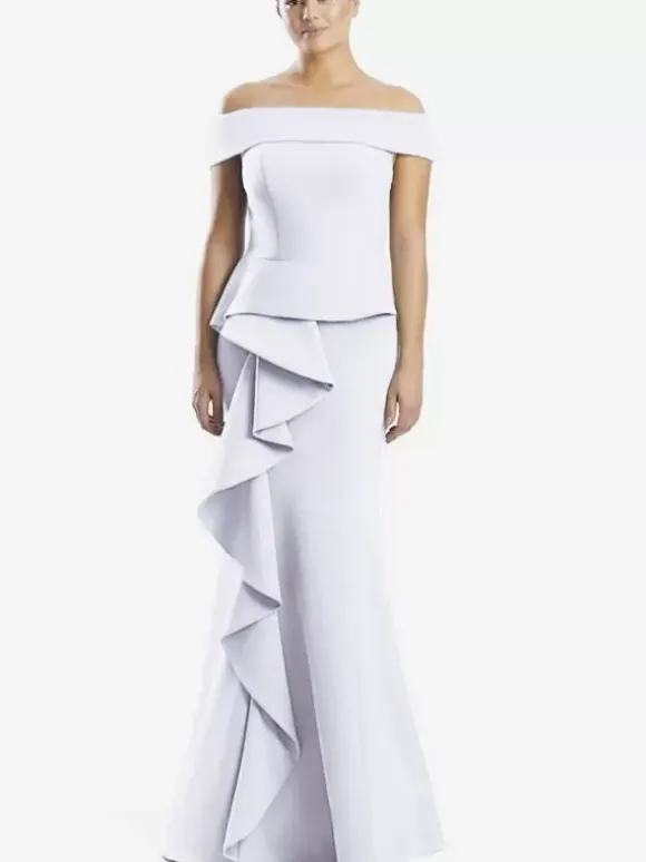 Robe mère de la sirène épaules dénudées sans manches à volants robes d'invitées de mariage