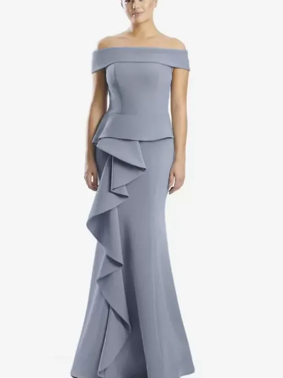 Robe mère de la sirène épaules dénudées sans manches à volants robes d'invitées de mariage