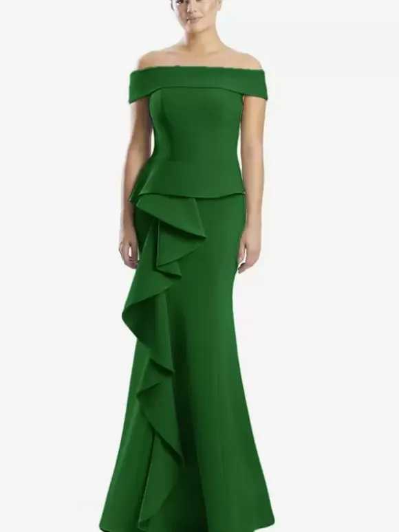 Robe mère de la sirène épaules dénudées sans manches à volants robes d'invitées de mariage