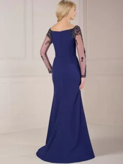 Robe mère manches illusion col bateau robe élégante longueur au sol