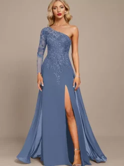 Robe mère une épaule manches longues robe de bal à paillettes robes d'invitées pour mariage