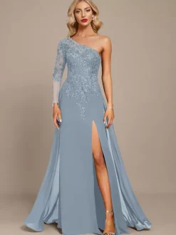 Robe mère une épaule manches longues robe de bal à paillettes robes d'invitées pour mariage
