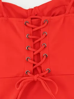 Robe nuisette rouge moulante à volants pour femme - Coupe ajustée fente haute asymétrique longue camisole - Soirée d'été 2026