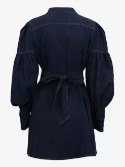 Robe patineuse en jean à manches bouffantes et boutonnée mini-robe trapèze pour femme 2026