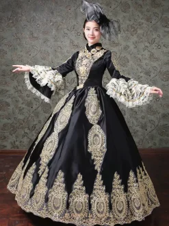Robe Rococo Victorienne Dentelle Manches Longues Robe Classique Bleue